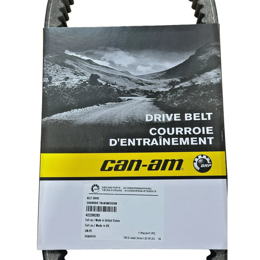 Replacement belt label showing Can-Am part number 422280283